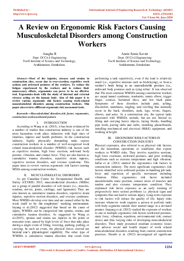 (PDF) IJERTA Review on Ergonomic Risk Factors Causing Musculoskeletal