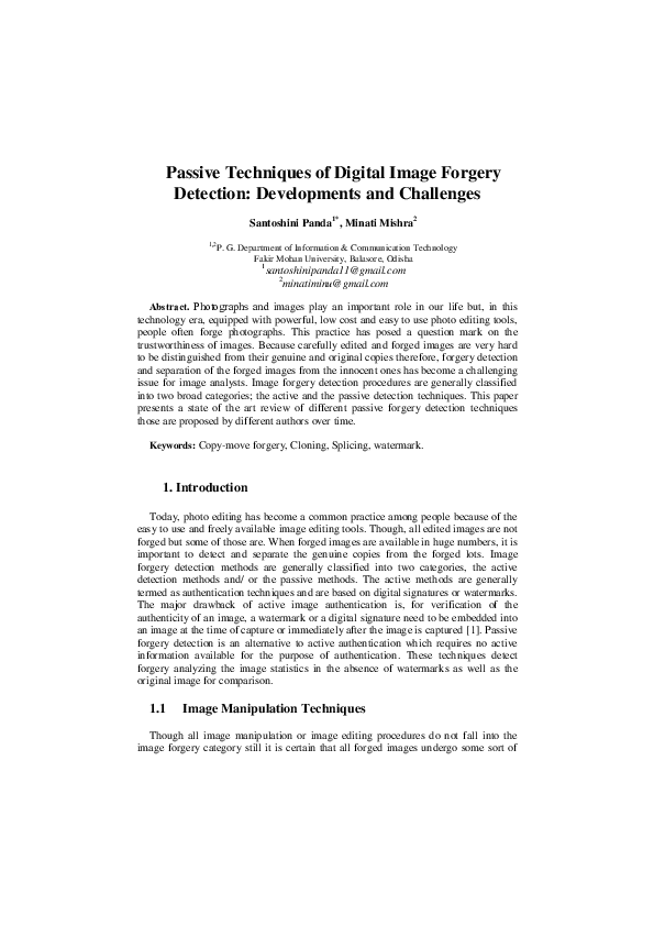 (PDF) Passive Techniques of Digital Image Forgery Detection ...