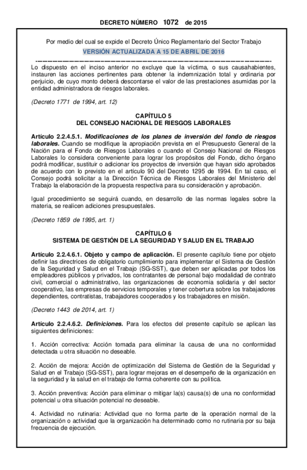 (PDF) DECRETO NÚMERO 1072 de 2015