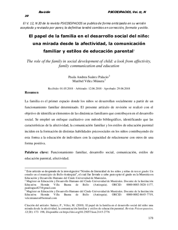 (PDF) Dialnet El Papel De La Familia En El Desarrollo Social Del Nino ...