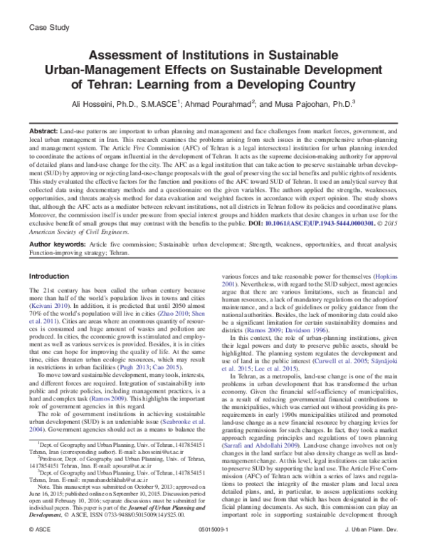 (PDF) Case Study Assessment of Institutions in Sustainable Urban ...
