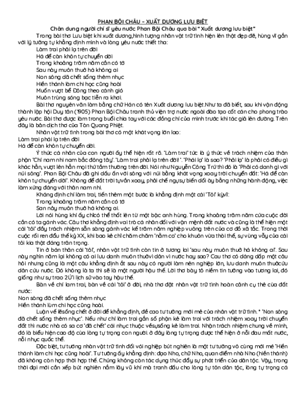 First page of “Ngữ Văn 11 - XUẤT DƯƠNG LƯU BIỆT (Phan Bội Châu) - MỘT SỐ NHẬN ĐỊNH, LỜI BÌNH VÀ TƯ LIỆU”