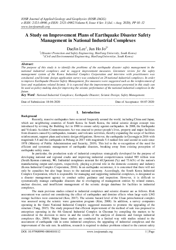 (PDF) A Study on Improvement Plans of Earthquake Disaster Safety ...