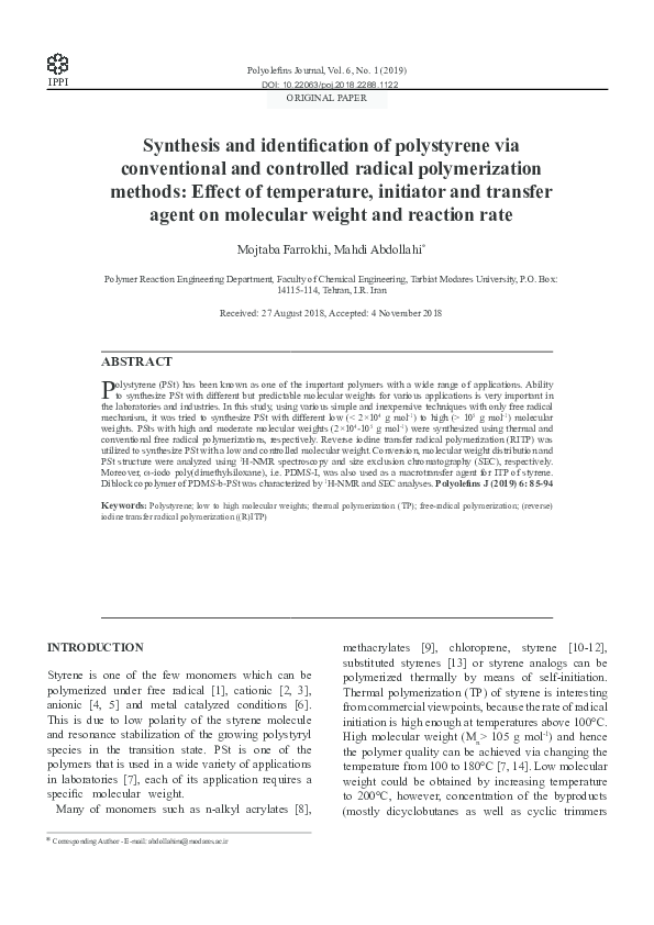 (PDF) Synthesis and identification of polystyrene via conventional and ...
