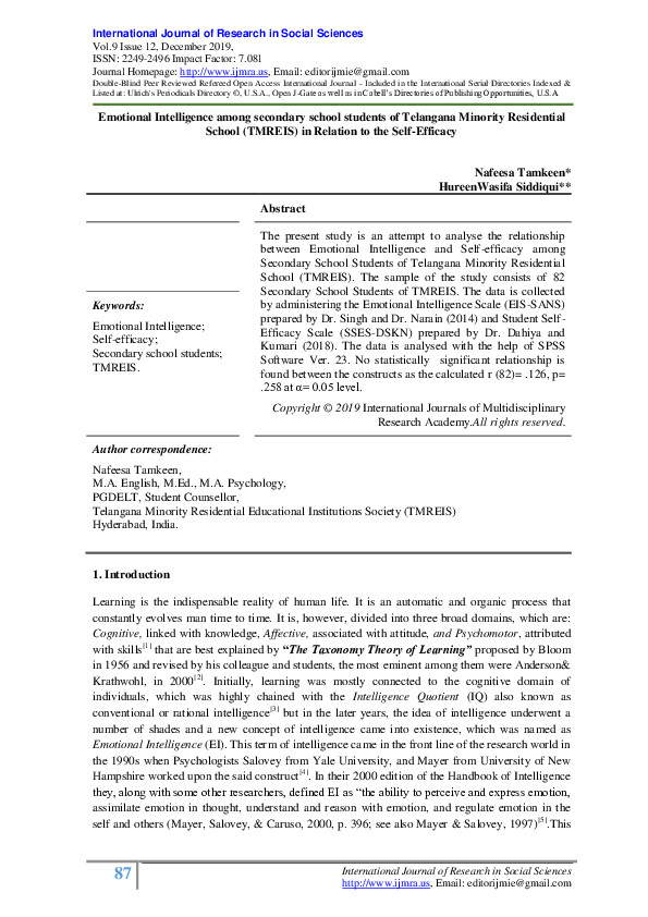 (PDF) Emotional Intelligence among secondary school students of ...