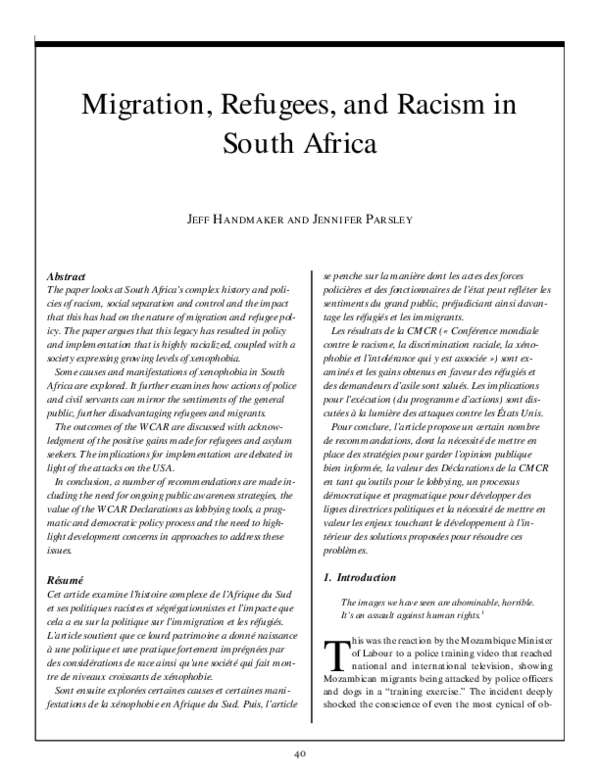(PDF) Migration, Refugees, and Racism in South Africa