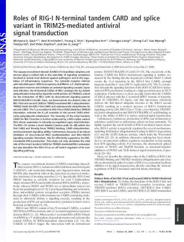 (PDF) Roles of RIG-I N-terminal tandem CARD and splice variant in ...
