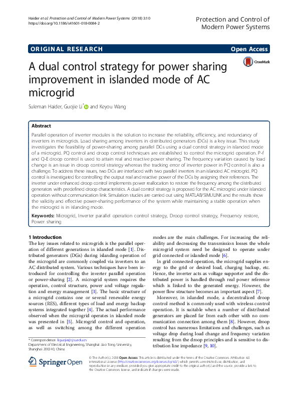 (PDF) A dual control strategy for power sharing improvement in islanded ...