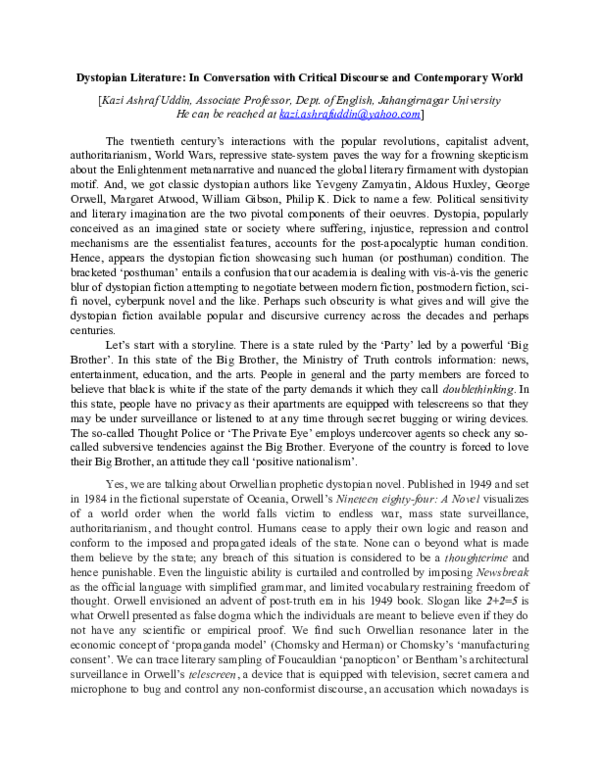 (DOC) Dystopian Literature: In Conversation with Critical Discourse and ...