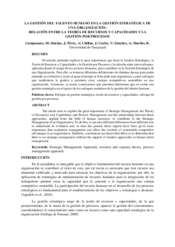 (PDF) LA GESTIÓN DEL TALENTO HUMANO EN LA GESTIÓN ESTRATÉGICA DE UNA ...