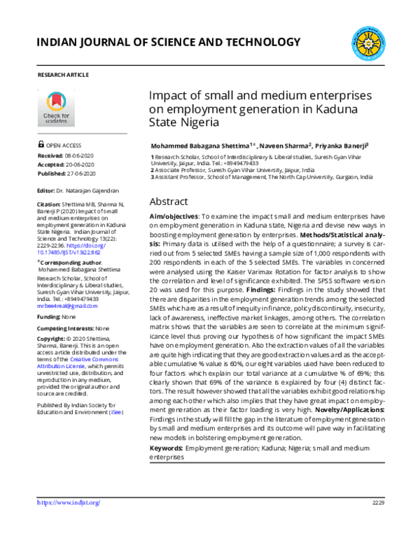 (PDF) Impact of small and medium enterprises on employment generation ...