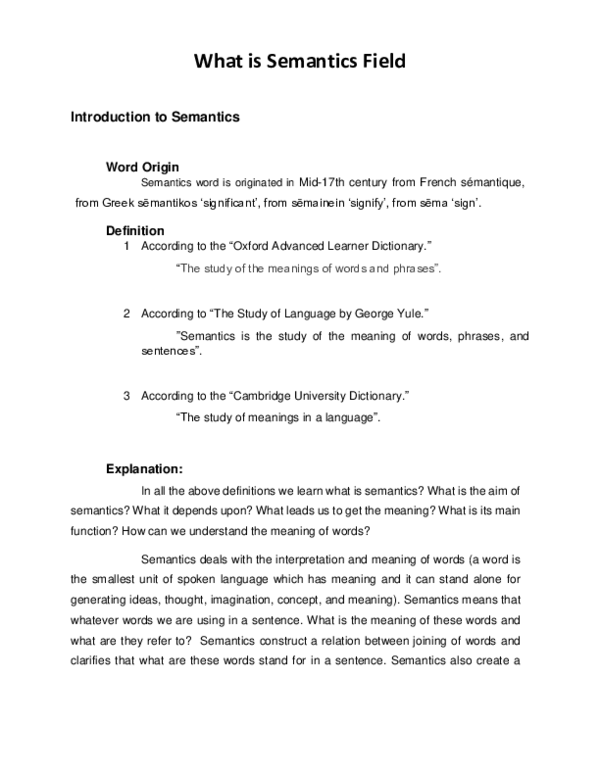(PDF) What is Semantics Field Muhammad Munib Academia.edu