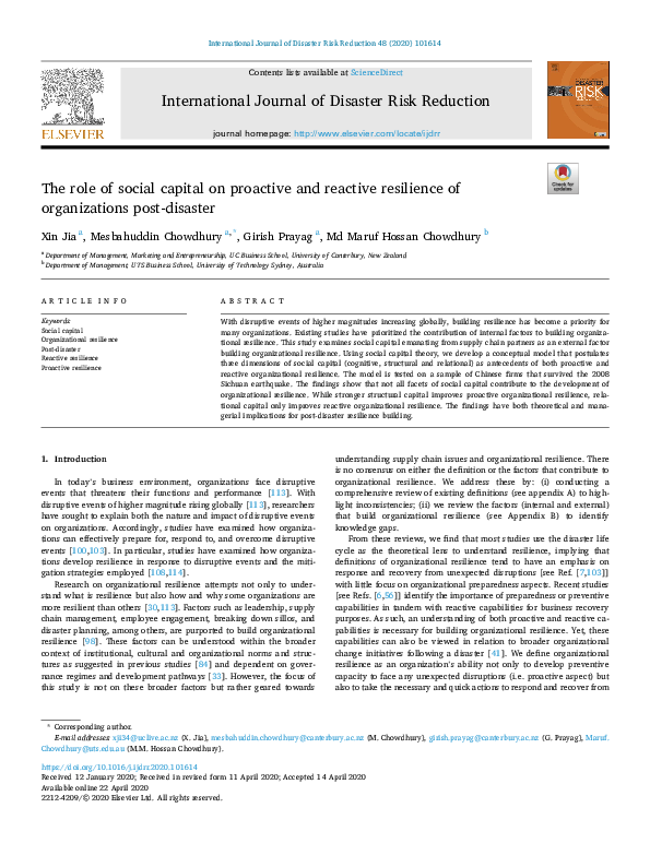 (PDF) The role of social capital on proactive and reactive resilience ...