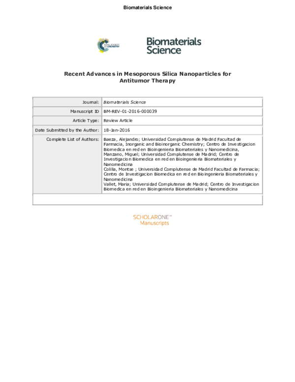 (PDF) Recent Advances in Mesoporous Silica Nanoparticles for Antitumor ...
