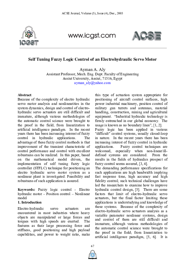 (PDF) Self Tuning Fuzzy Logic Control of an Electrohydraulic Servo Motor