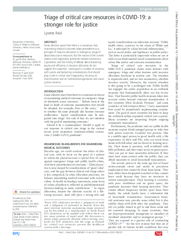 (PDF) Triage of critical care resources in COVID-19: a stronger role ...