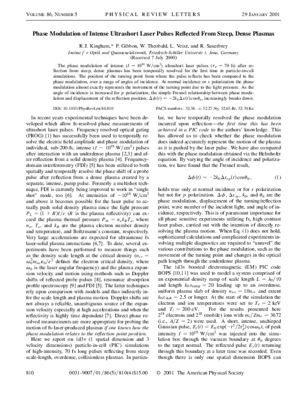 (PDF) Phase Modulation of Intense Ultrashort Laser Pulses Reflected ...