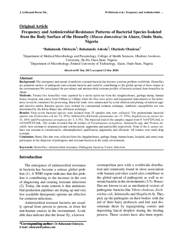 (PDF) Frequency and Antimicrobial Resistance Patterns of Bacterial ...