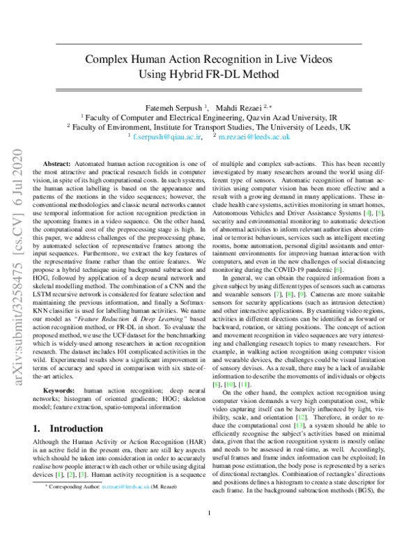 (PDF) Complex Human Action Recognition in Live Videos Using Hybrid FR ...