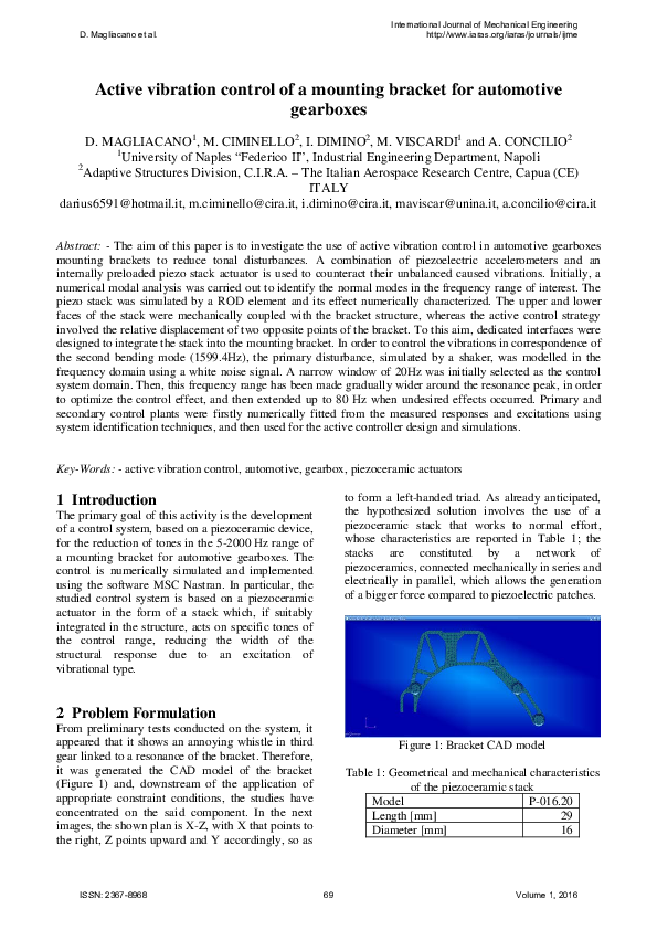 (PDF) Active vibration control of a mounting bracket for automotive ...