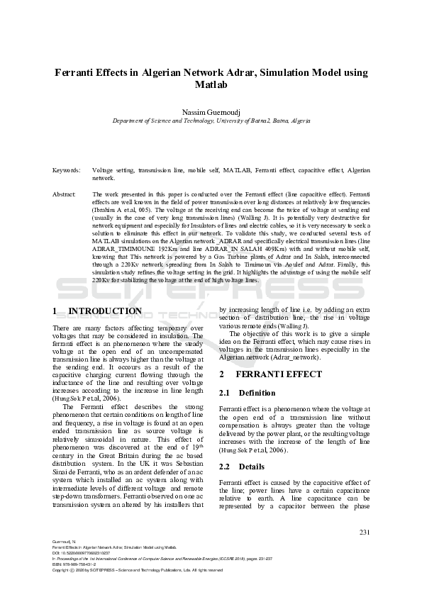 (PDF) Ferranti Effects in Algerian Network Adrar, Simulation Model