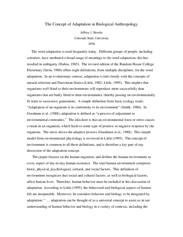 (PDF) The Concept of Adaptation in Biological Anthropology