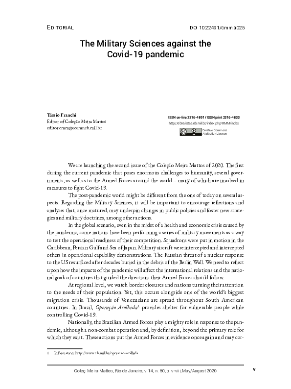 (PDF) The Military Sciences against the Covid-19 pandemic