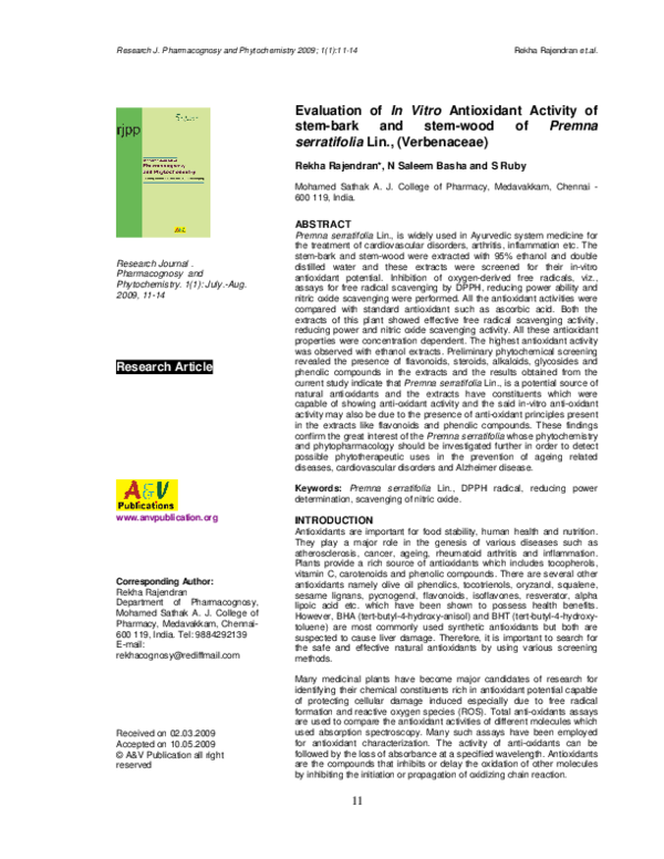 (PDF) Evaluation of in vitro antioxidant activity of stem-bark and wood ...