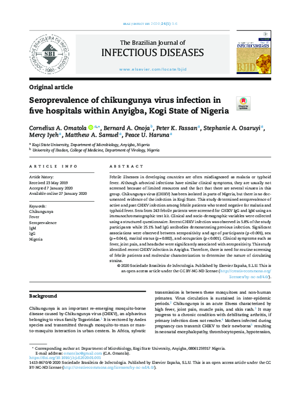 (PDF) Seroprevalence of chikungunya virus infection in five hospitals ...