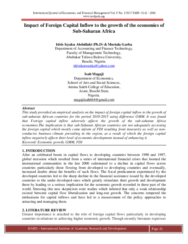(PDF) Impact of Foreign Capital Inflow to the growth of the economies ...