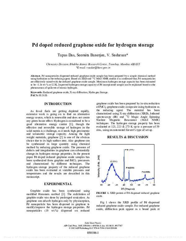 (PDF) Pd doped reduced graphene oxide for hydrogen storage