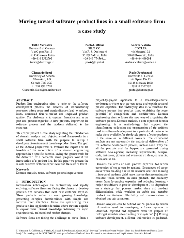 (PDF) Moving toward software product lines in a small software firm: a ...