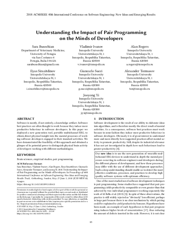 (PDF) Understanding the Impact of Pair Programming on the Minds of ...