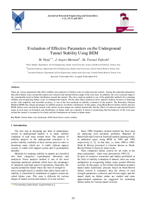 (PDF) Evaluation of Effective Parameters on the Underground Tunnel ...