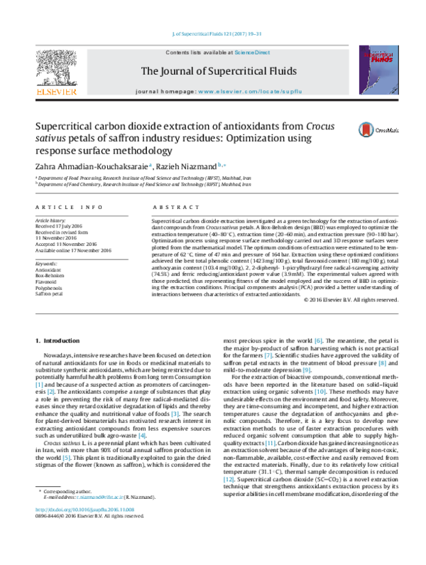 (PDF) Supercritical carbon dioxide extraction of antioxidants from ...