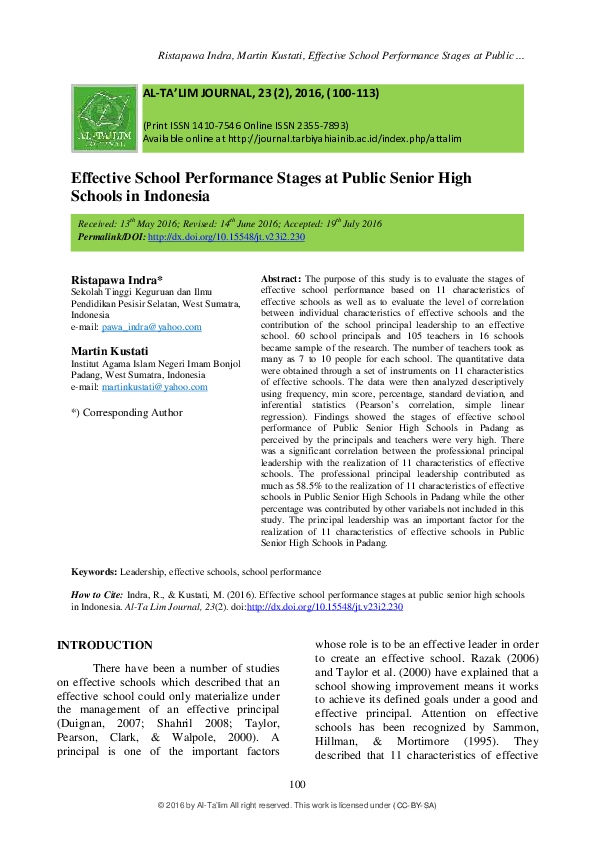 (PDF) Effective School Performance Stages at Public Senior High Schools ...