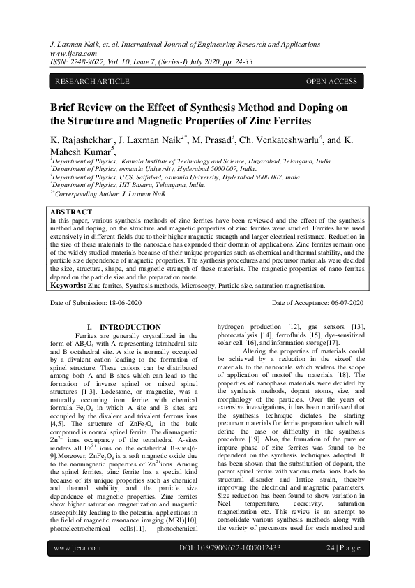 (PDF) Brief Review on the Effect of Synthesis Method and Doping on the ...