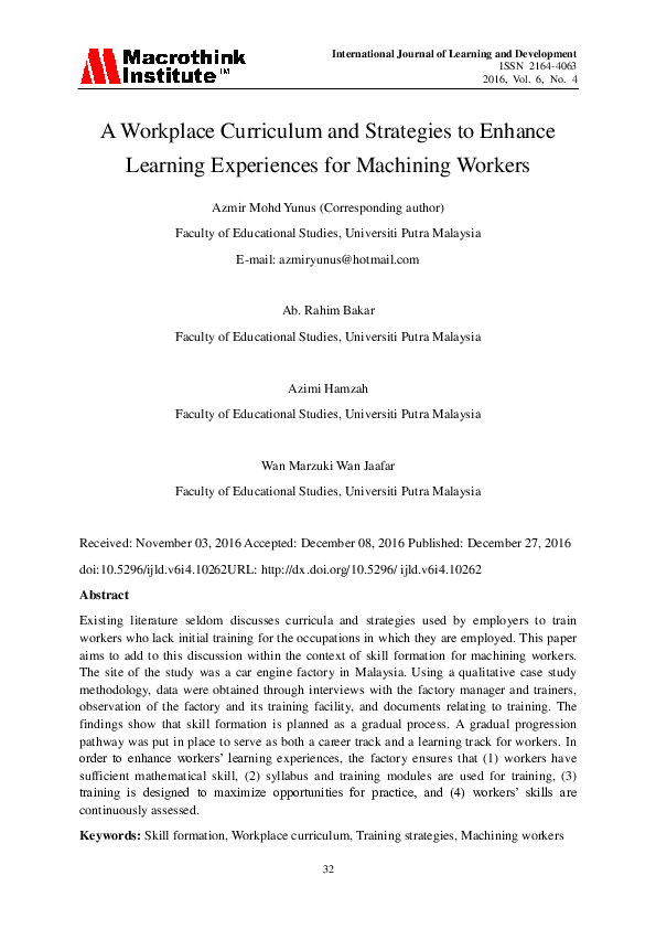 (PDF) A Workplace Curriculum and Strategies to Enhance Learning ...