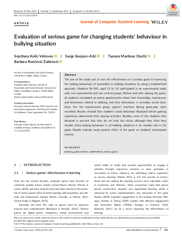 (PDF) Evaluation of serious game for changing students' behaviour in ...