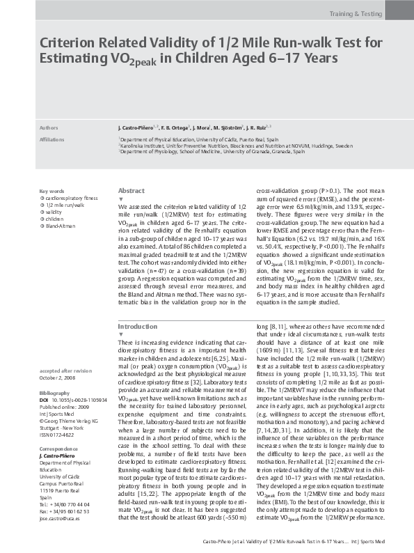 (PDF) Criterion Related Validity of 1/2 Mile Run-walk Test for ...