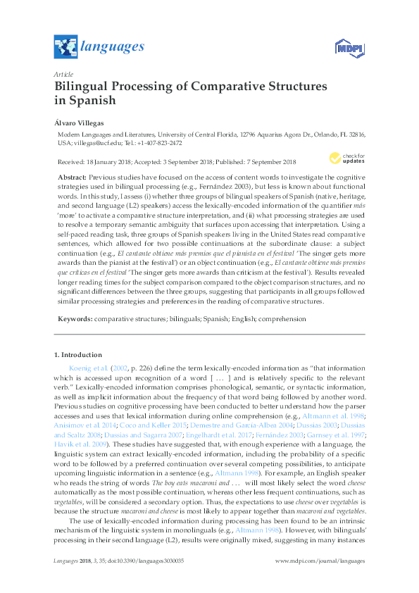 (PDF) Bilingual Processing of Comparative Structures in Spanish