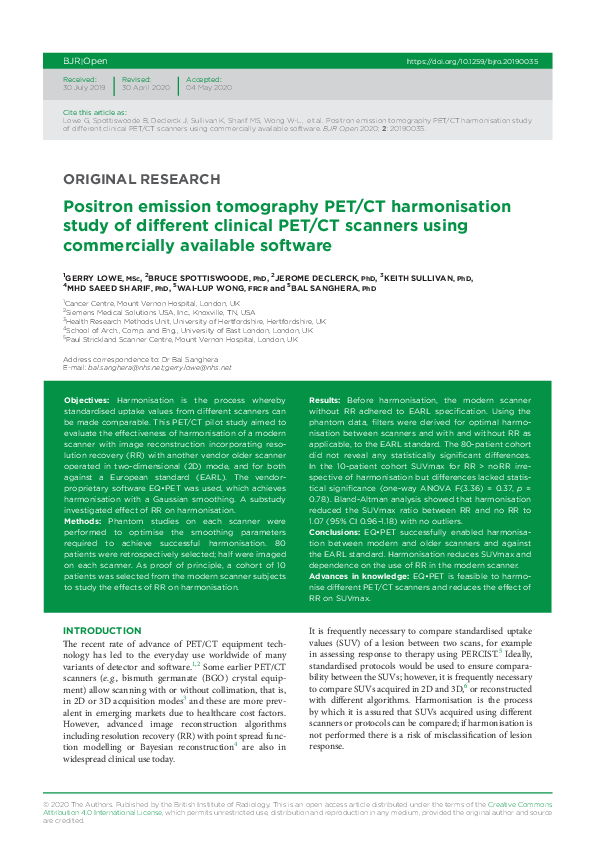 (PDF) Positron emission tomography PET/CT harmonisation study of ...