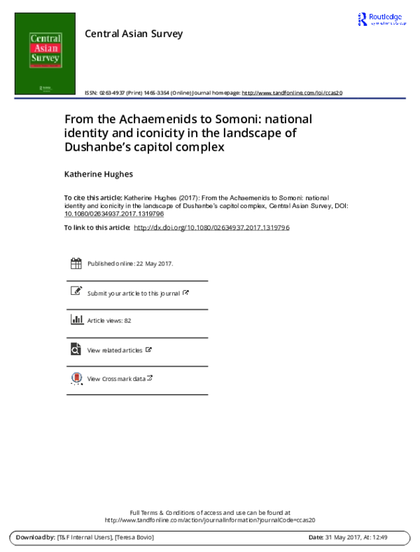 From the Achaemenids to Somoni: national identity and iconicity in the landscape of Dushanbe's capitol complex