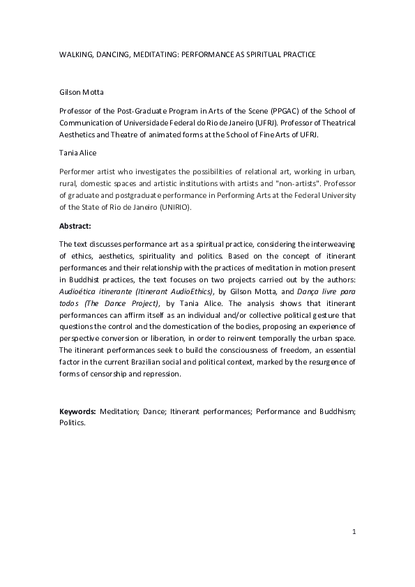 (PDF) Performance Art as Spiritual Practice