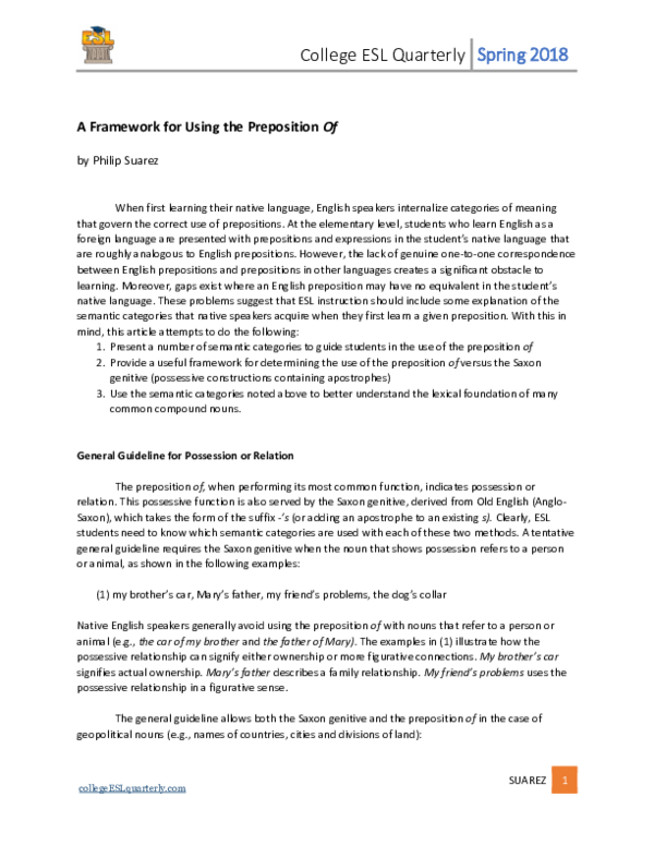 (PDF) College ESL Quarterly Spring 2018 A Framework for Using the ...