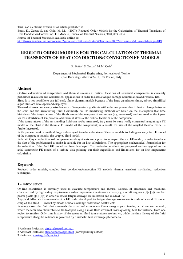 (PDF) Reduced-Order Models for the Calculation of Thermal Transients of ...