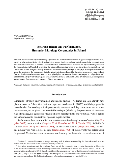 (PDF) Between Ritual and Performance. Humanist Marriage Ceremonies in ...