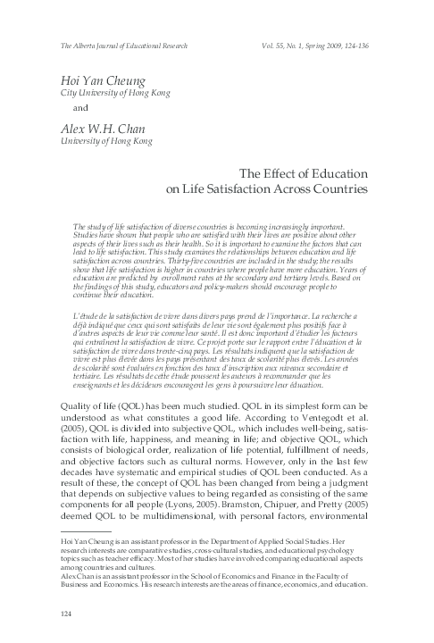 (PDF) The Effect of Education on Life Satisfaction Across Countries