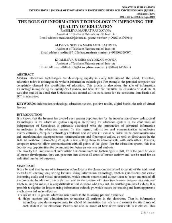 (PDF) IJIERT-THE ROLE OF INFORMATION TECHNOLOGY IN IMPROVING THE ...