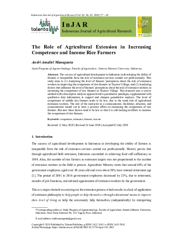 (PDF) The Role of Agricultural Extension in Increasing Competence and ...